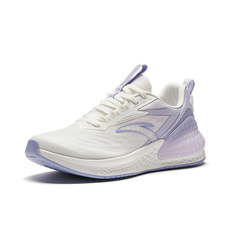 Anta C37+ Cushioned Wear Resistant Breathable Height Increasing Low Top Casual Running Shoes Women's White Purple Sneakers 922425507-5