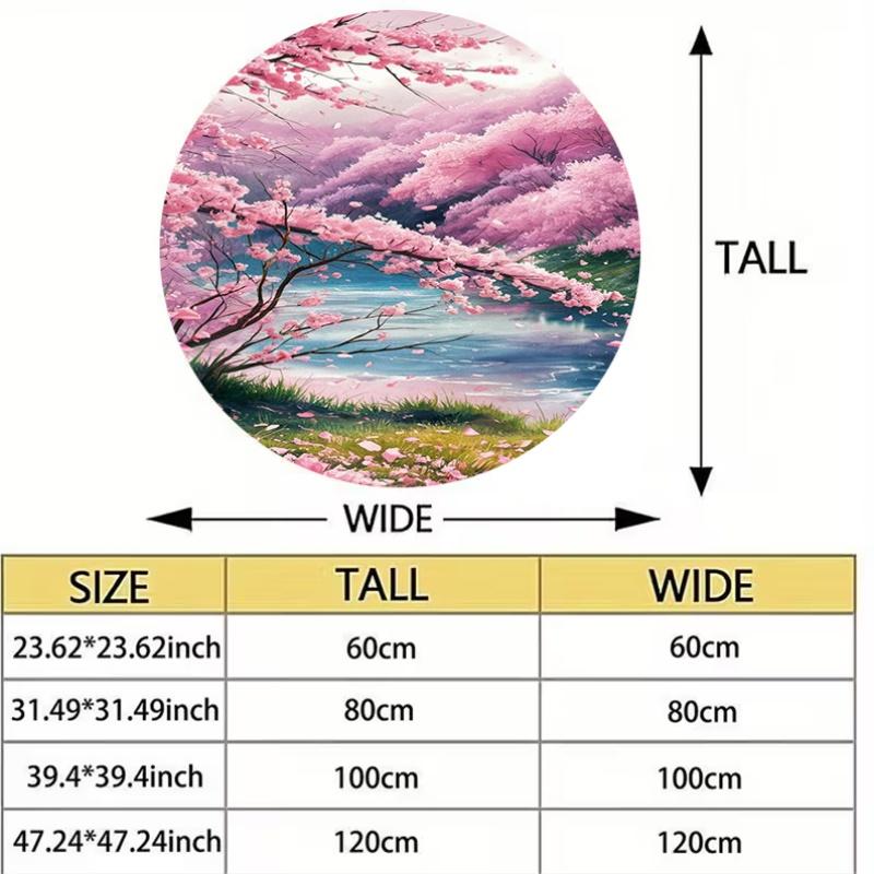 Pink Cherry Blossom Lake Scenery Round Rug Flannel Nature Landscape Floor Mat Spring Season Decor Bedroom Meditation Space Calm