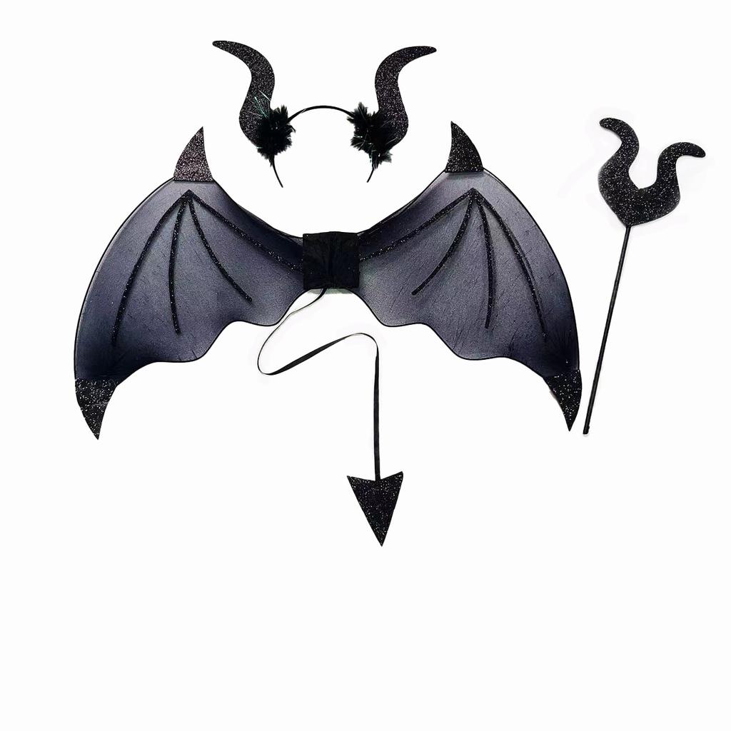 Halloween Bat Wings Three Piece Set (Back Headpiece Hand) Role Playing Party Stage Performance