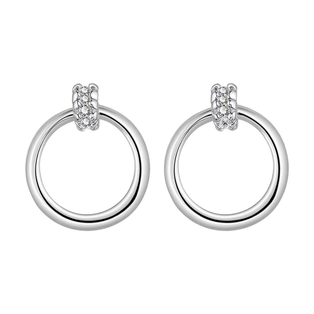Minimalist Double Circle Rhinestone Copper Stud Earrings - Eye-catching for Work & Dates