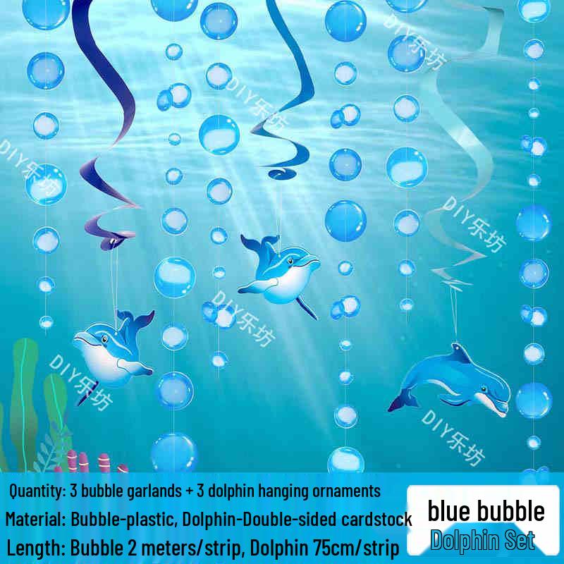 Blue Ocean Sky Tassel Ribbon Flag - Western Summer Theme Crepe Decoration