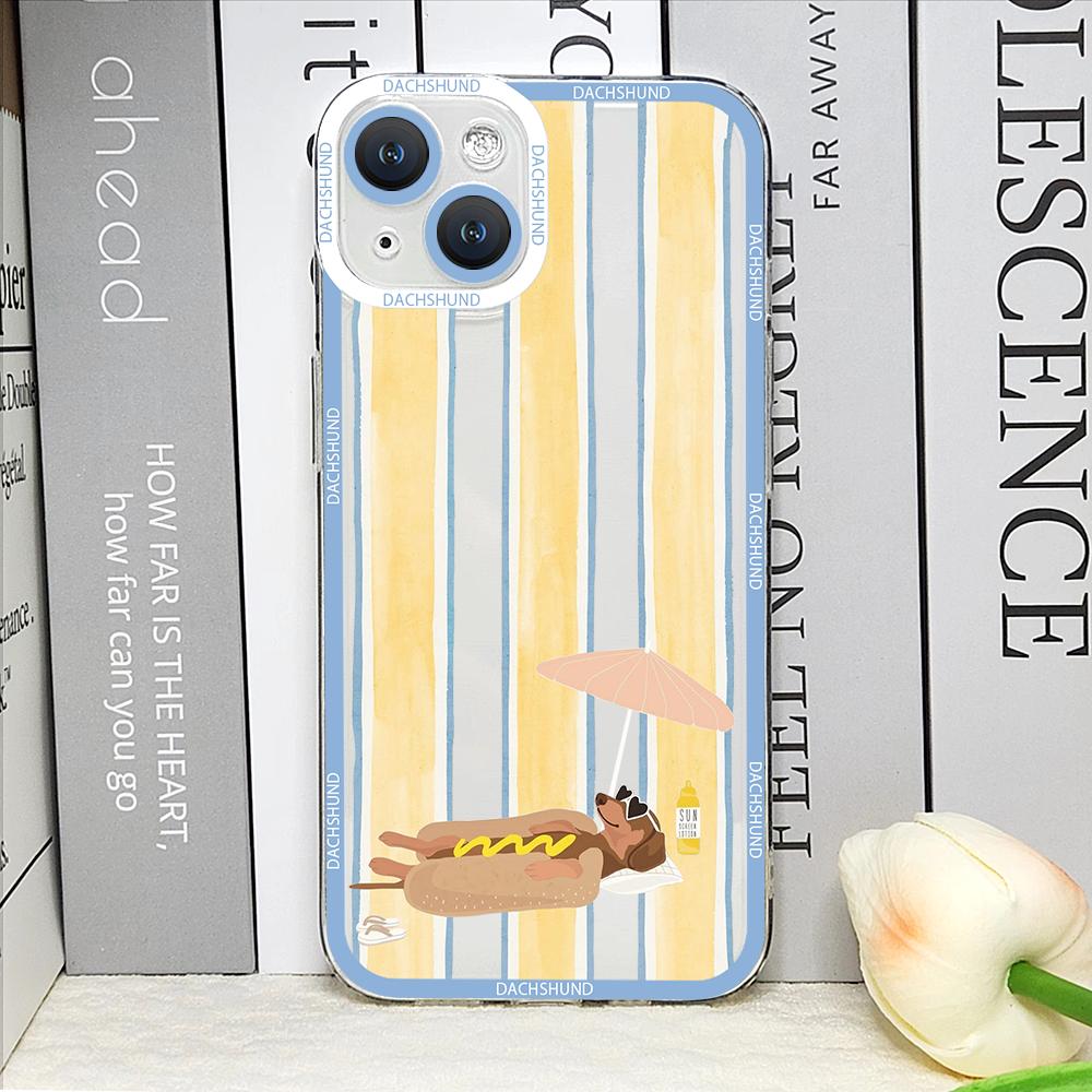 

Cute Sausage Dog Animal Plaid Phone Case for IPhone 17 16 15 14 Plus 13 12 11 Pro Max Mini Dachshund Striped Printed Soft Cover iPhone XS Max