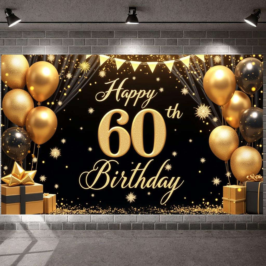 Happy 60th Birthday Banner Luxurious Design 60th Celebration Banner Birthday Party Banner Gift Box Accent For Friend Adult