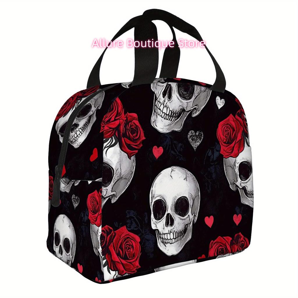 1pc Gothic Thermal Insulated Bag - Skulls, Roses & Hearts Design Thermal Insulation Bag, Non-Food Contact, Portable Thermal Leak