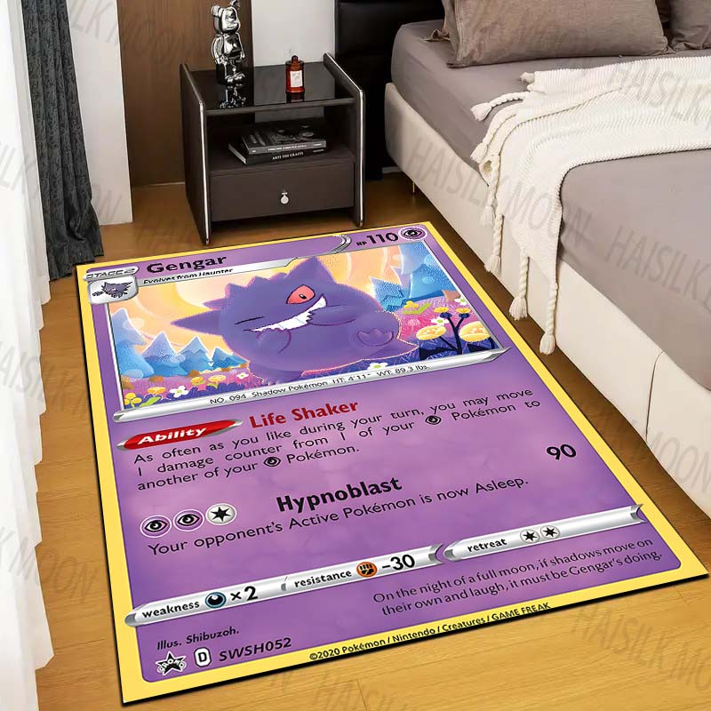 1PC Gengar Pokémon Cards Print Rug Carpet for Living Room Children Bedroom Mat Sofa Doormat Floor Rug Home Decor Anti Slip Mat