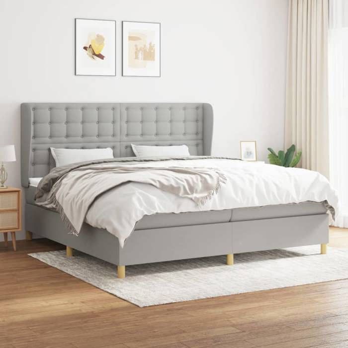 3128869 vidaXL Lit à sommier tapissier avec matelas Gris clair 200x200cm Tissu
