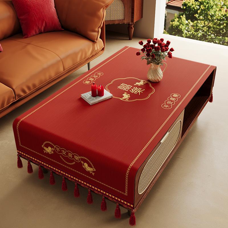Red Festive Living Room Wedding Coffee Table Tablecloth Atmosphere Engagement Rectangular Dining Table Tablecloth Desktop Dust Cover