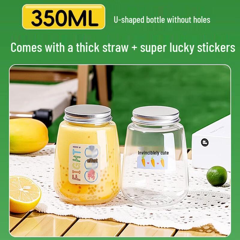 Disposable U-shaped Milk Tea Cups with Lids and Straws