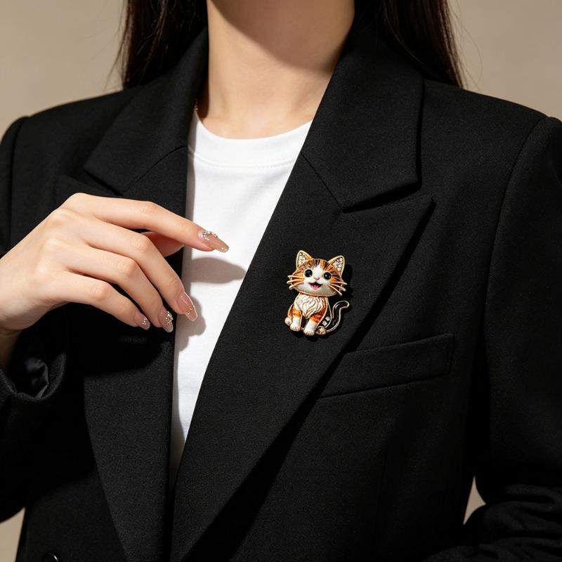 Lovely Animal Cat Brooch Cute Sitting Design Shiny Rhinestone Unisex Lapel Pin for Women Prom Party Clothing Accessory
