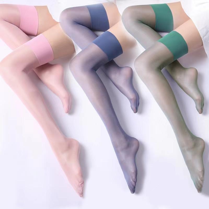 Luxury Lace Sexy Women Girls Nylon Silk Stockings Anti Snagging Thigh High Women Hosiery Sheer Candy Colors Stockings