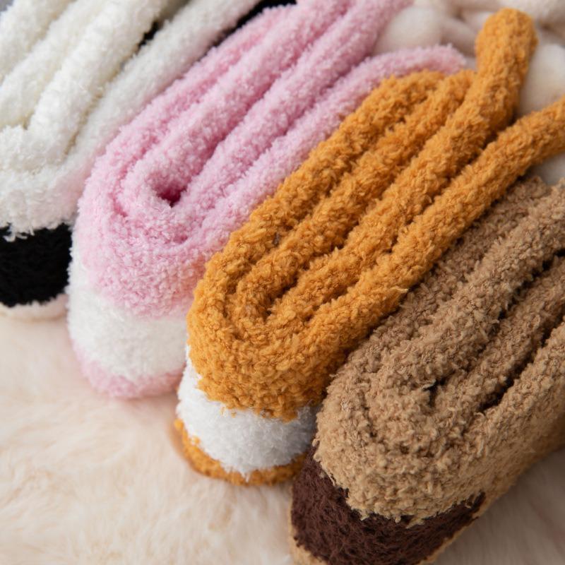 Coral fleece socks women's autumn and winter thickened warm cute sleep home floor confinement plush fluffy tube socks