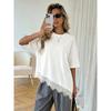 2026 Women's Short Sleeve Asymmetrical Lace Patchwork T-Shirt Loose Bat Sleeve Top