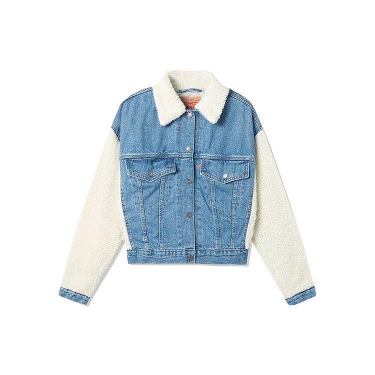 Levis Faux Shearling Panel Collar Denim Jacket Women Jacket Blue A0837-0000
