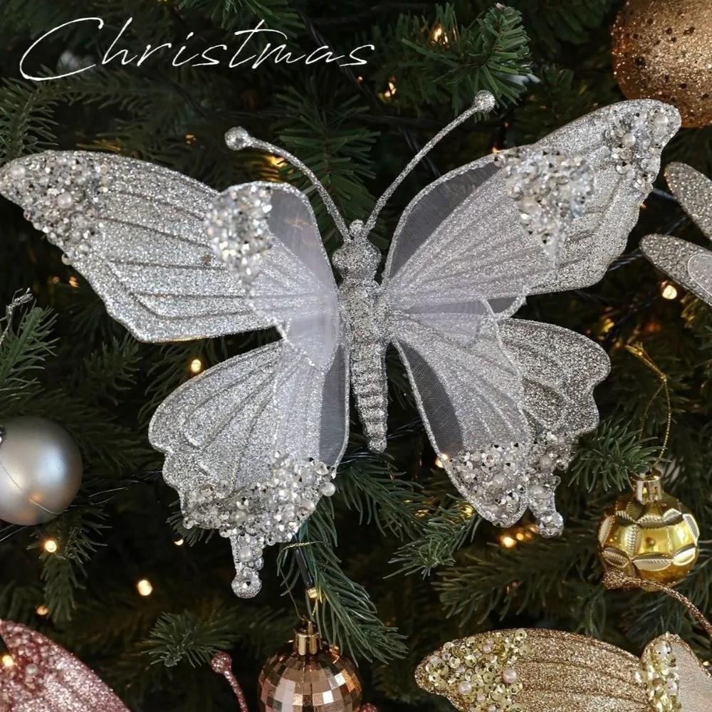 25cm Christmas Artificial Butterfly Sparkling Christmas Hanging Decoration New Christmas Gift