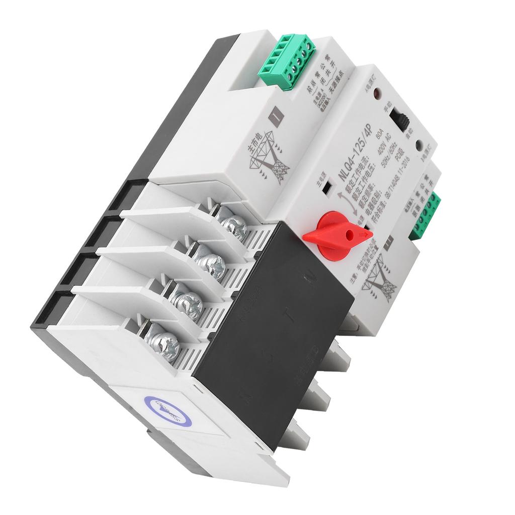 Comutator de transfer automat, montat pe șină DIN, 4P, 3?Faza 4?Controlul alimentării neîntreruptibile prin cablu 400V80A