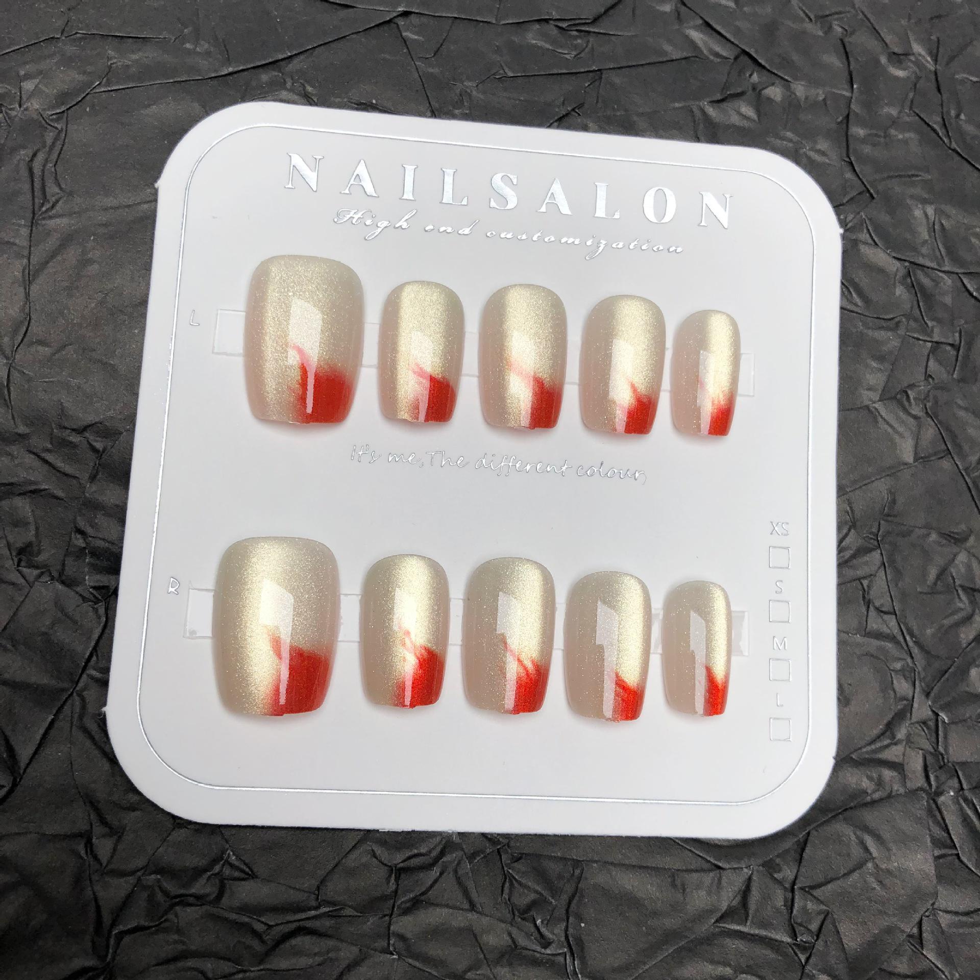 

Golden Crystal Cat Eye Press-On Nails - Short, Artistic Prairie Fire Style