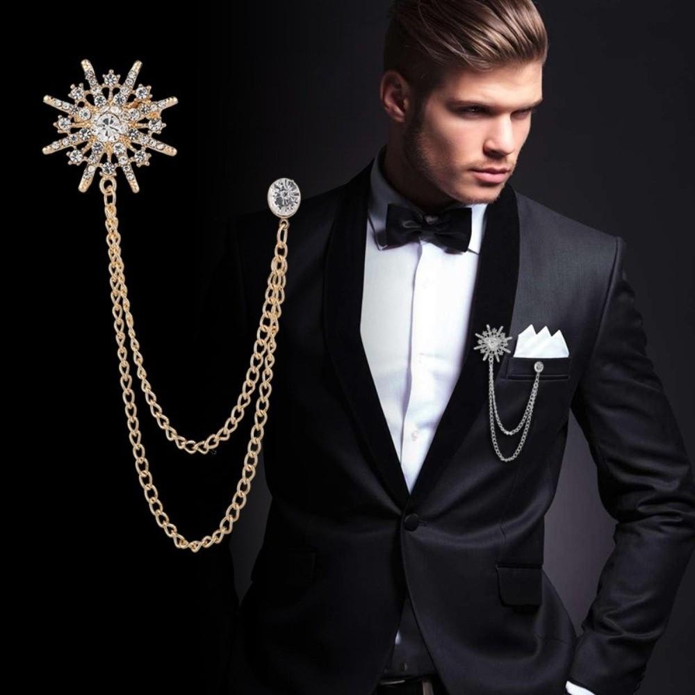Zinc Zinc Alloy Men Brooch Tassel Chain Suit Lapel Pin Personality Star Tassel Brooch  Collar Decoration