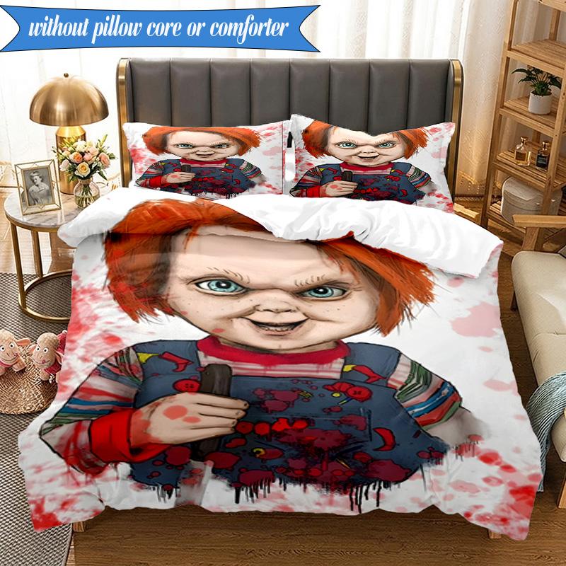 Chucky's Halloween Horror 3pcs K-pop Music Group Bedding set,Ideal for Bedroom, Dormitory,Including Duvet Cover And 2pcs Pillowcases,Fan Gifts