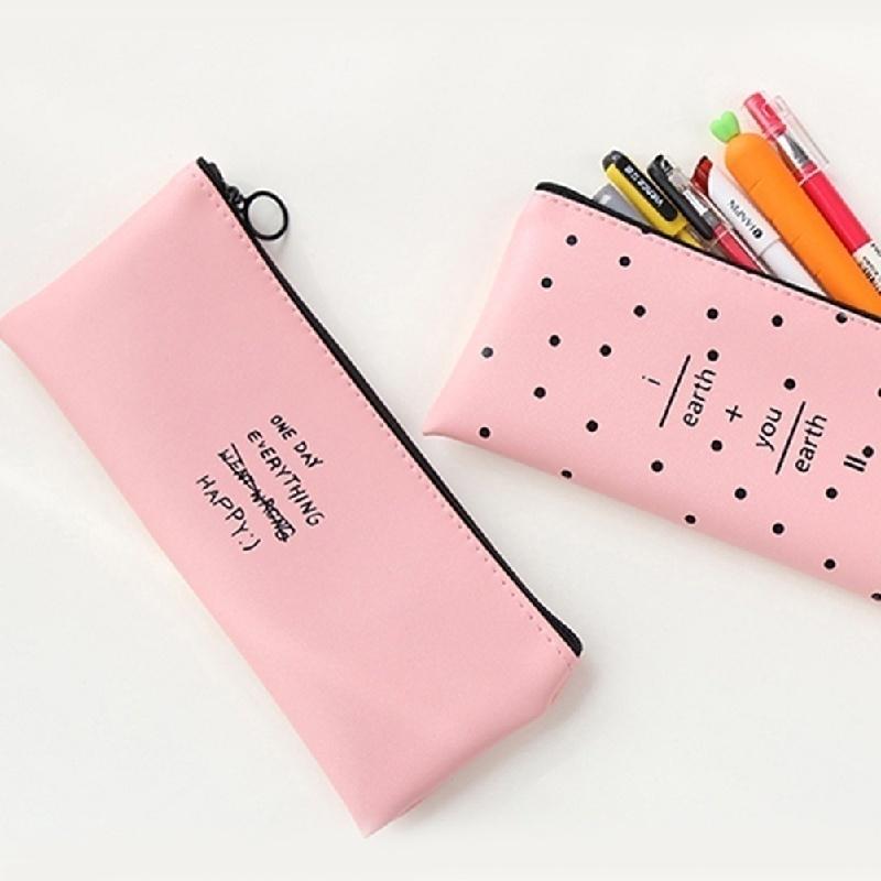 Student PU Pen Bag Pencil Case Cosmetic Bags Travel Makeup Organizer Bags