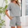 Women's Fall Two Piece  Outfits Short Sleeve Tops Tee Shirts Wide Leg Shorts Sets