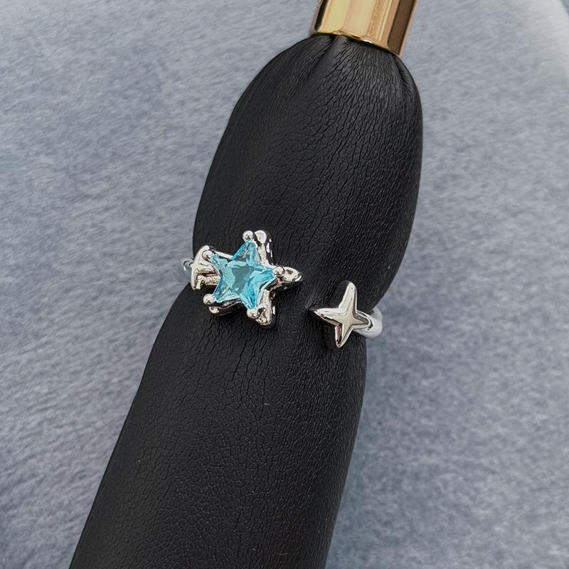 

Sweet And Cool Dream Wind Interstellar Stars Sea Blue Enamel Diamond-Set Open Ring Niche Stacked Wearing High-End Ring Woman Adjustable opening