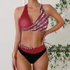 New Bikini Split Print Swimsuit Women's Splicing Gathering Swimsuit
