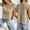 Women's High-End Deep V-Neck Knitted Sweater Tank with Turn-Down Collar