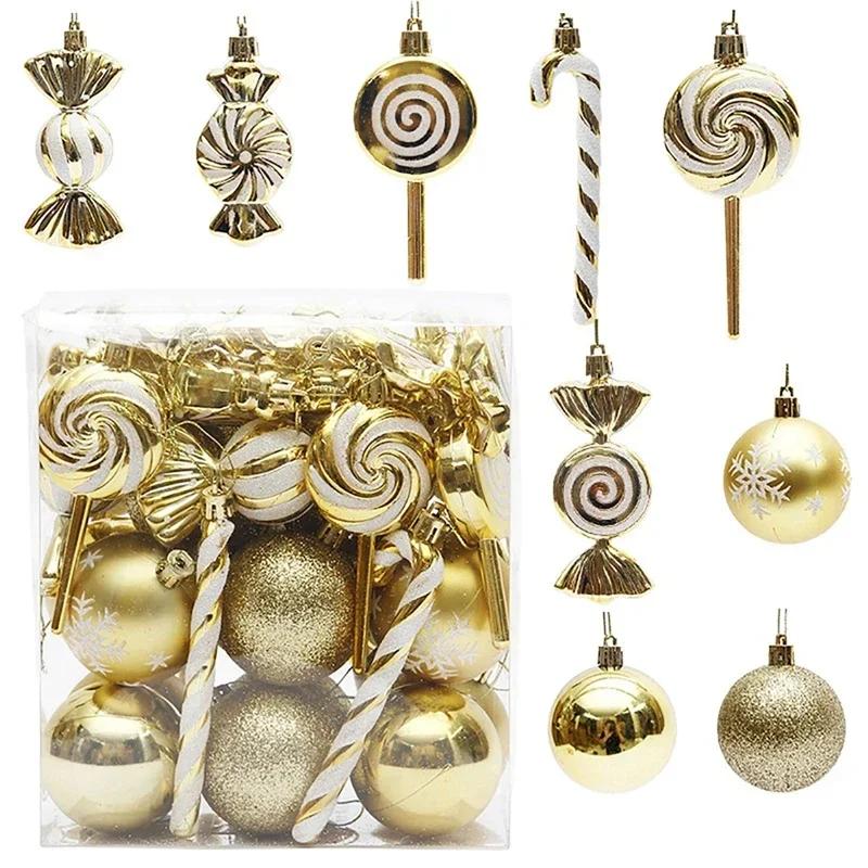 36pcs Christmas Ornaments Christmas Tree Ornaments Ball Candy Xmas Hanging Tree Pendant Home Party Christmas Decor New Year Gift