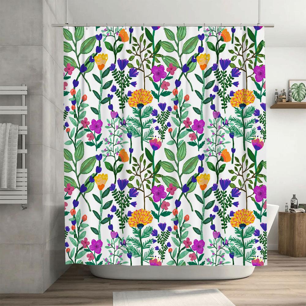 Trendy Floral Shower Curtain 3D Printed Waterproof Fabric for Bathroom Decor Available in Multiple Sizes on