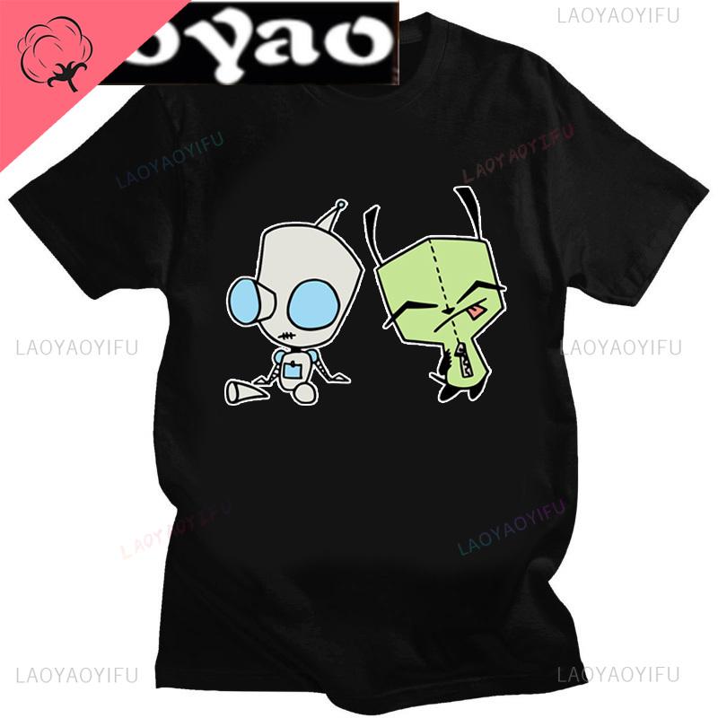 Lustiges Invader Zim Invader Gir Grafik T-Shirt Bild Männer Frauen Baumwolle Camisetas Cartoon Retro Baumwoll-Tees Liebliche Streetwear Oberteile