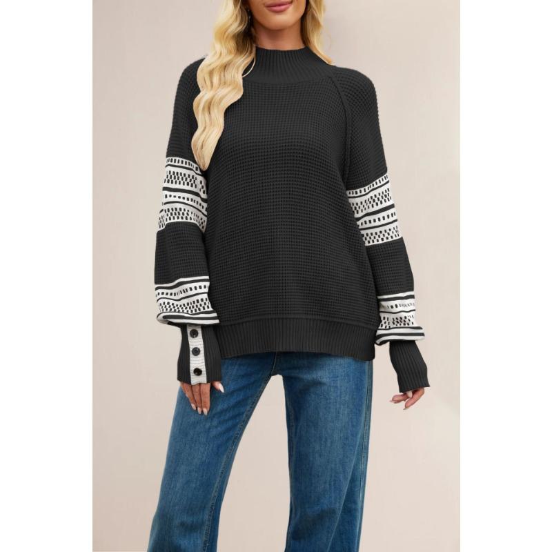 New autumn and winter women's clothing hot-selling knitted color matching semi-turtleneck fashion pullover