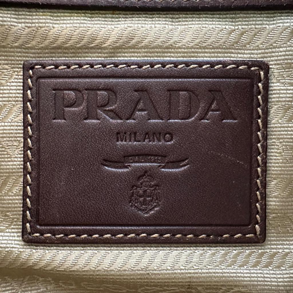 PRADA Logo jacquard Handbag canvas khaki Women BR3423 Used