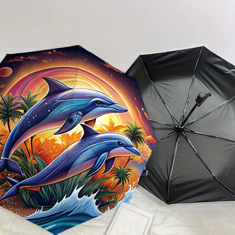 1PC Dolphins Ocean Automatic Open/Close Umbrella with Windproof, 8-Rib Sturdy Canopy, Durable Ribs, Fashionable Design1274A