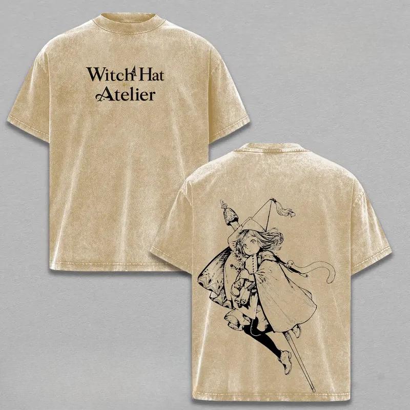 Coco Cute Print Tee Anime Witch Hat Atelier Clothing Men Women Retro Washed T-shirts Short Sleeve Tshirt Harajuku Cotton T Shirt
