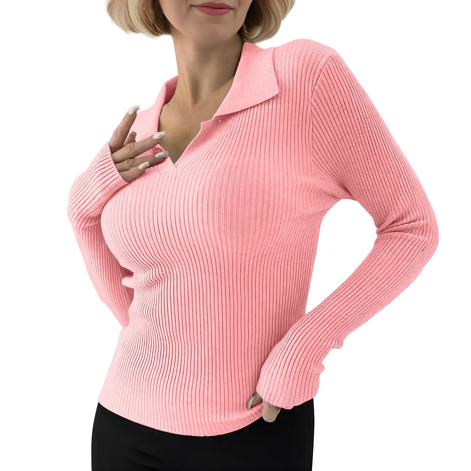 

Женский модный повседневный однотонный свитер с длинным рукавом, тонкий свитер, пуловер, топ M розовый