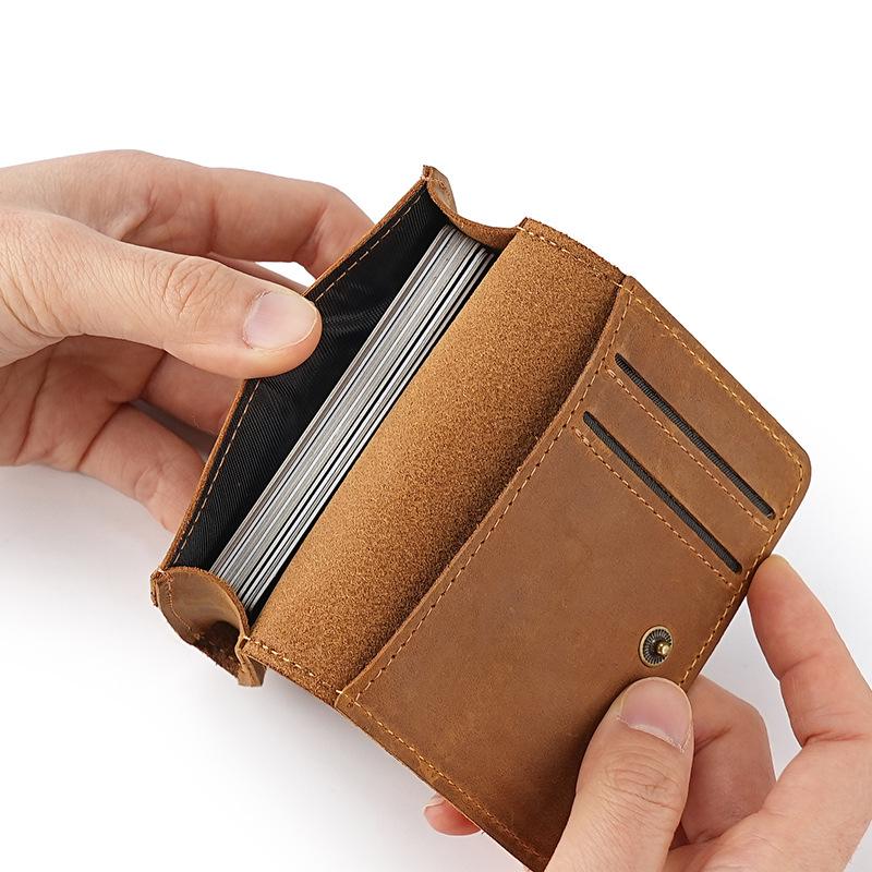 Porta-Cartões de Couro Genuíno com Slots Múltiplos e Proteção RFID - Carteira Retro Crazy Horse para Homens e Mulheres
