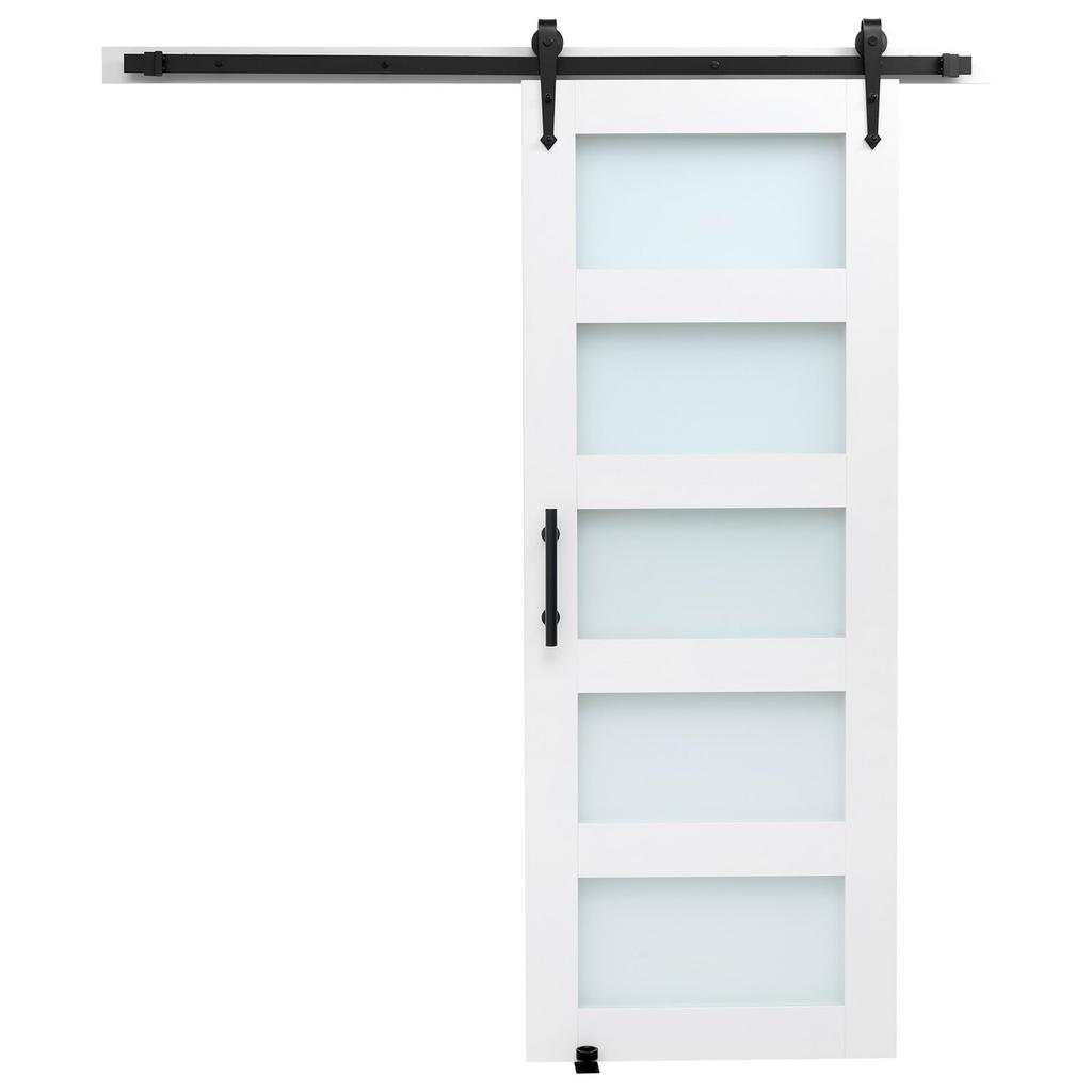 Sliding Barn Door, 813 x 2134mm, High-Strength MDF Panel and Glass, Barn Door with Hardware Kit, Water-Proof PVC Surface, Easy to Install, H-Frame,