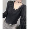 V-neck Beaded Sweater Long-sleeved Women's Sweater Base Shirt Solid Color Pullover Fashionable Casual Top