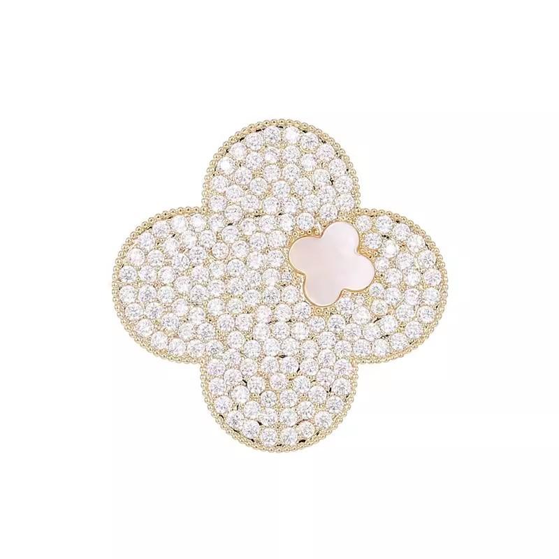 Vintage Printed Four-Leaf Brooch, High-End Female Personality Diamond-Encrusted Four-Leaf Clover Brooch, Niche Design Pin, Suit Accessories