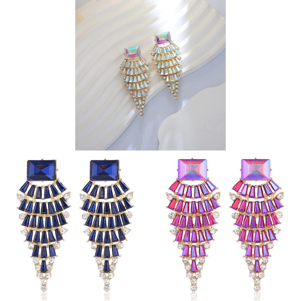 Geometric Alloy Long Earrings For Women With Colorful Rhinestones In Fashion Spring