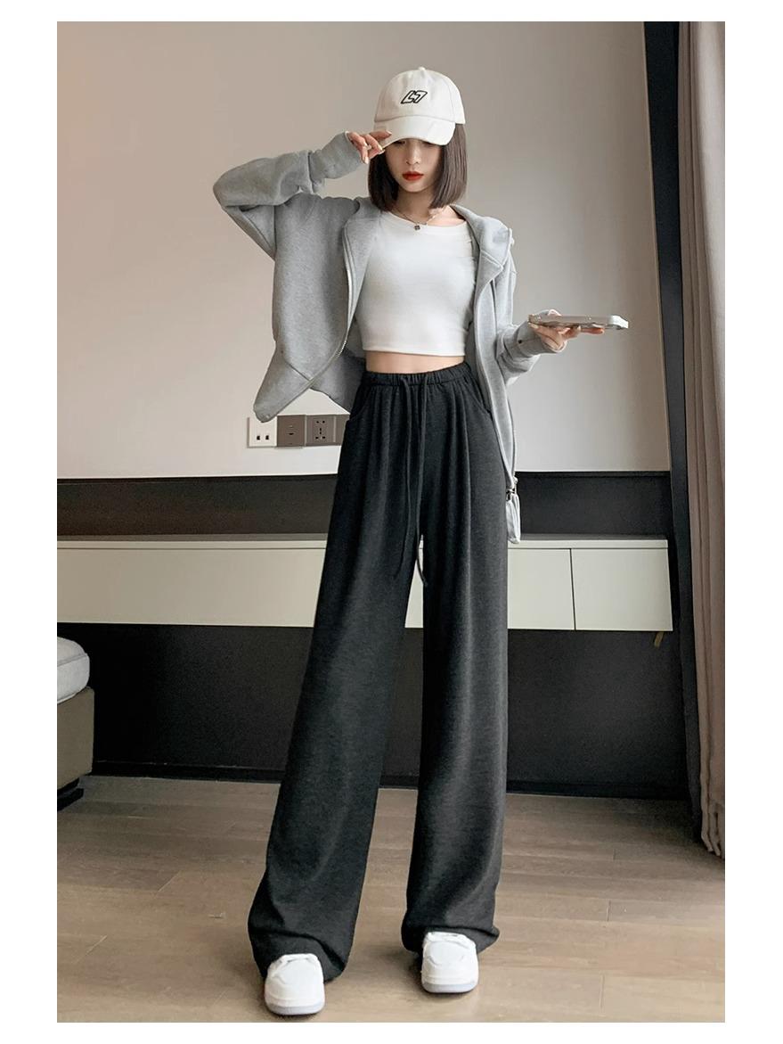 

Маленькие брюки с высокой талией, прямые, стройнящие, широкие штанины, длинные - осенний стиль 145см 150XS M (96-110 jin)