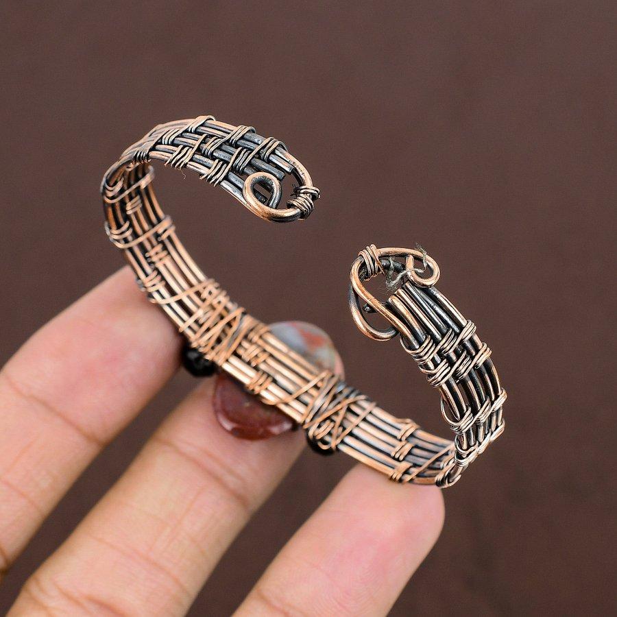 Bloodstone Handmade Copper Wire Wrap Cuff Bangle Adjustable Z7g60
