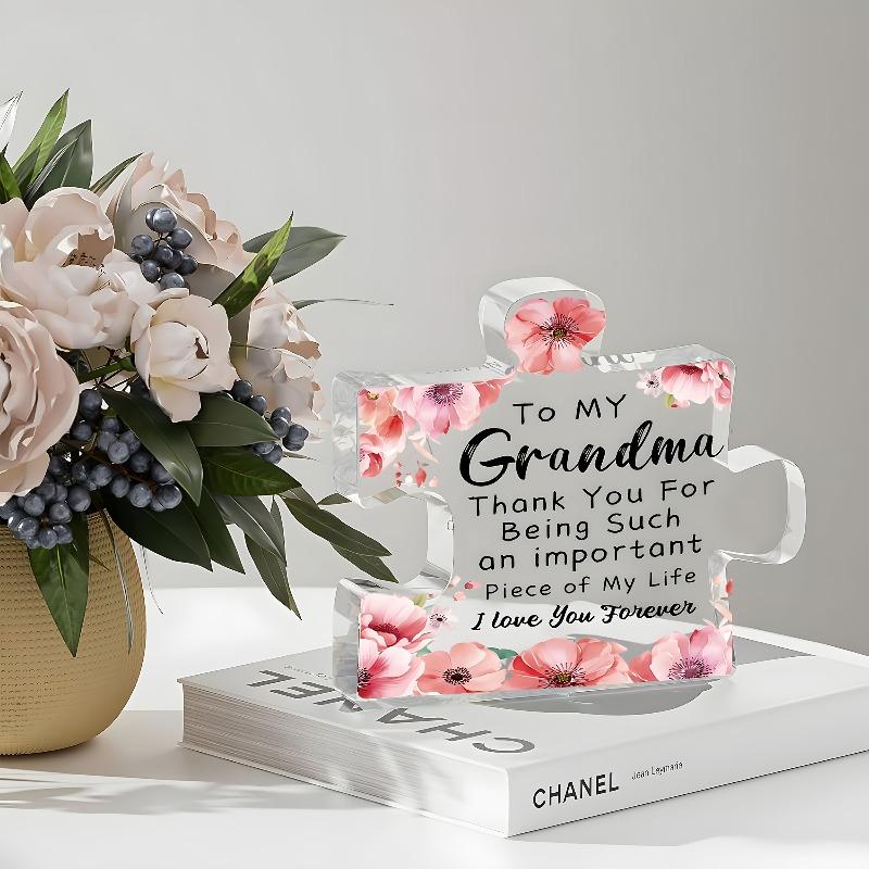 2D Flat "To My Grandma" Elegant Acrylic Puzzle Gift for Grandma Plaque, Floral Design, Suitable for Wall Decoration, Porch, Room, Villa, Accents Home,