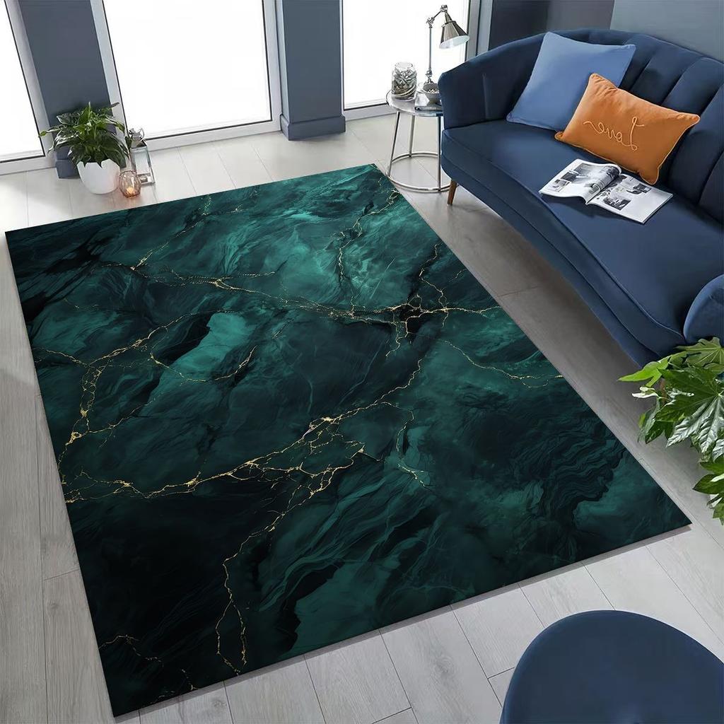 2026 Luxurious Marble Black Green Gold Colorful Stone Texture Rug for Bedroom Living Room Sofa Home Doormat Decor,Non-slip Mat