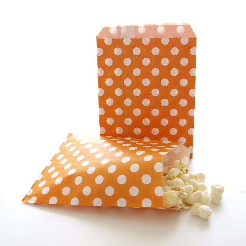 Food With Fashion Treat Gift Bags, Thank You Birthday Party Favor Sacks for Candy & Pinata Toys, Orange Polka Dot Bags ( оранжевый