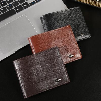 Men's Short Leather Wallet - Embossed, Solid Color, Large Capacity with Multi-Card Slots