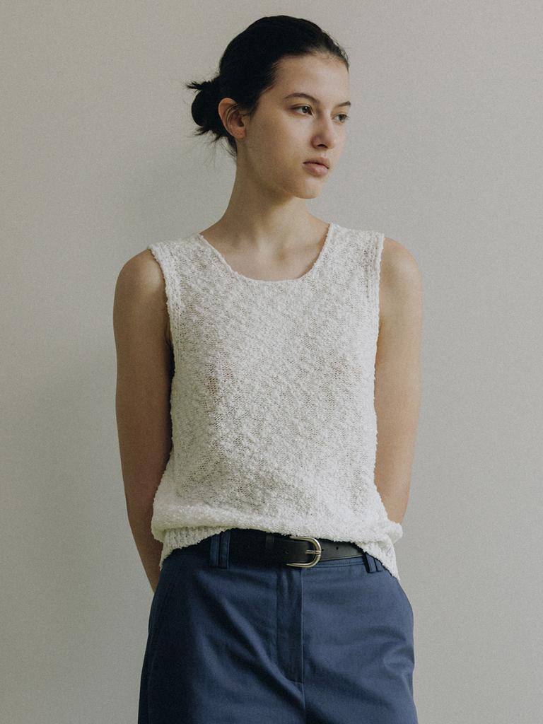LOEUVRE Pure Cotton Soft Textured Knit Sleeveless Top Sk6Mp740_2Color