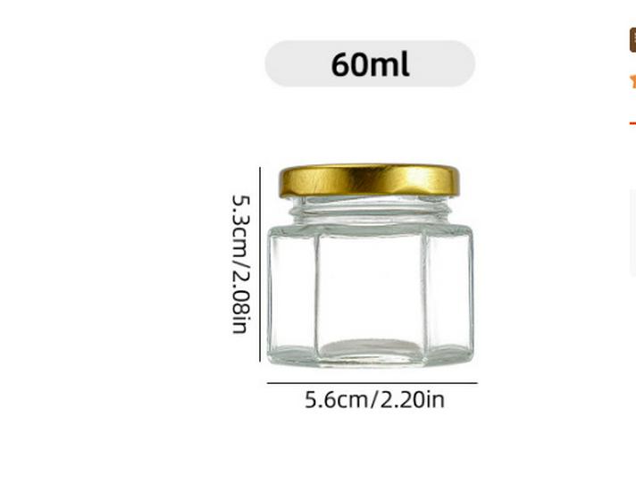 Set di Vasi Esagonali in Vetro per Porzionare Miele, Marmellata e Nidi d'Uccello (45 pz, Piccolo)
