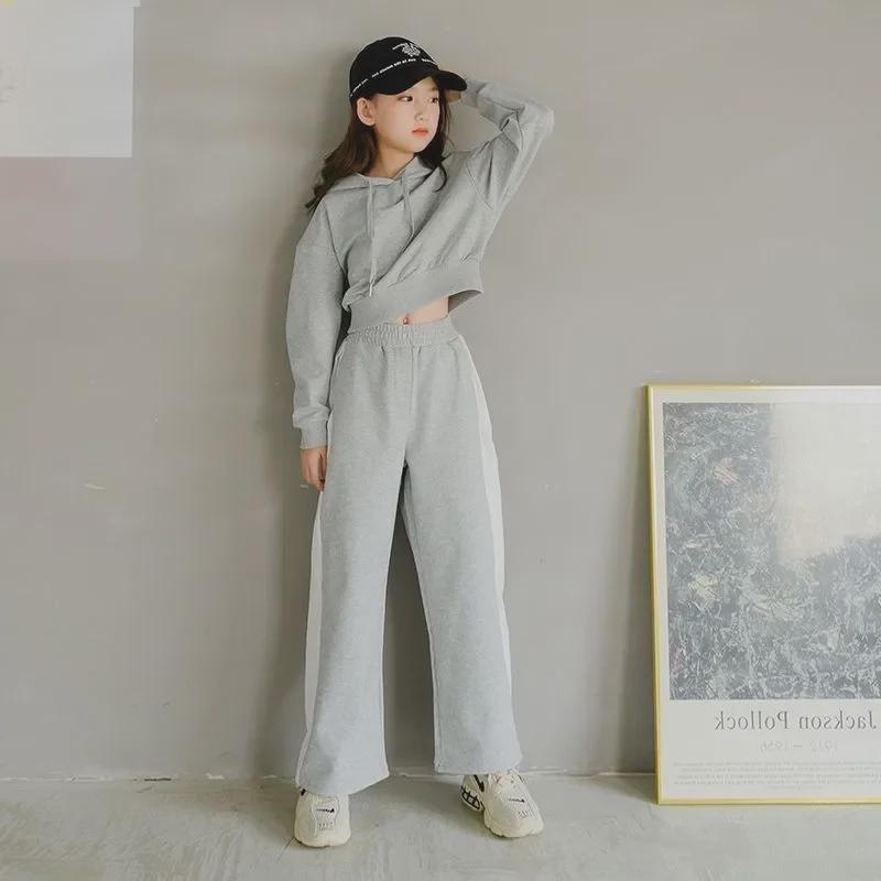 Korean Style Casual Two-Piece: Trendy Top & Fashionable Trousers for Girls - Spring & Autumn