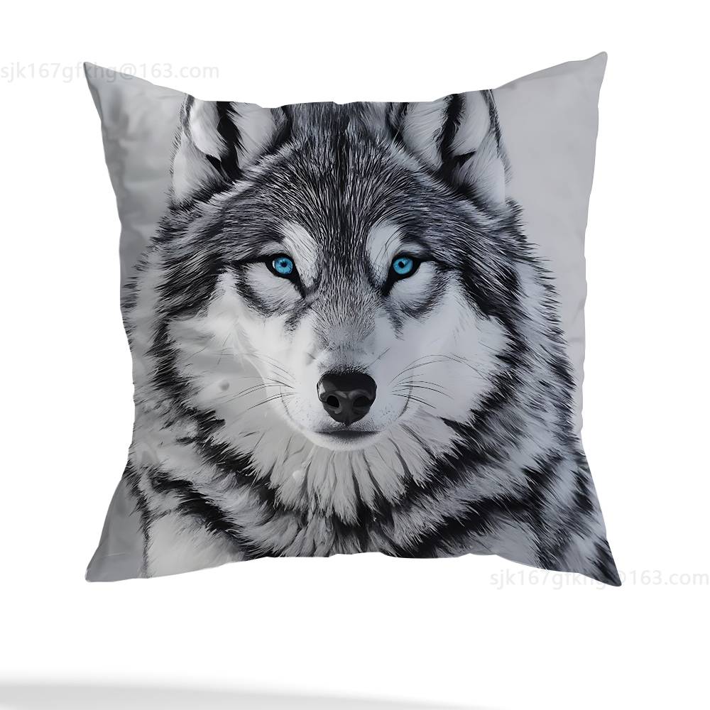 Wolf Pillow Case Square Double-Sided Printing Short Plush Sofa Cushion Cover Bedroom Bedside Pillow